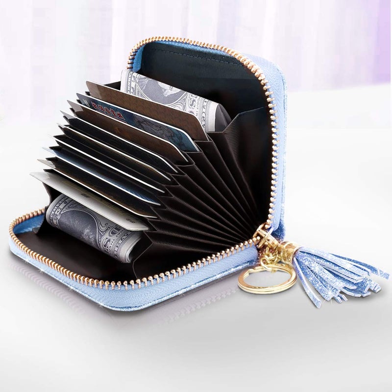 Coco Rossi Women's Small Credit Card Wallet ID Card Case for Girls RFID Glitter Cute Accordion Card Holder -Blue - Image 2